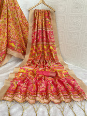 Mysore Silk Digital Print Orange Saree With Unstiched Blouse Piece-MPHMS-14-ORANGE