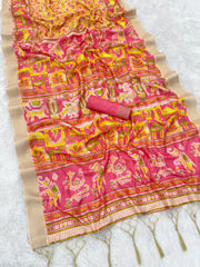 Mysore Silk Digital Print Orange Saree With Unstiched Blouse Piece-MPHMS-14-ORANGE