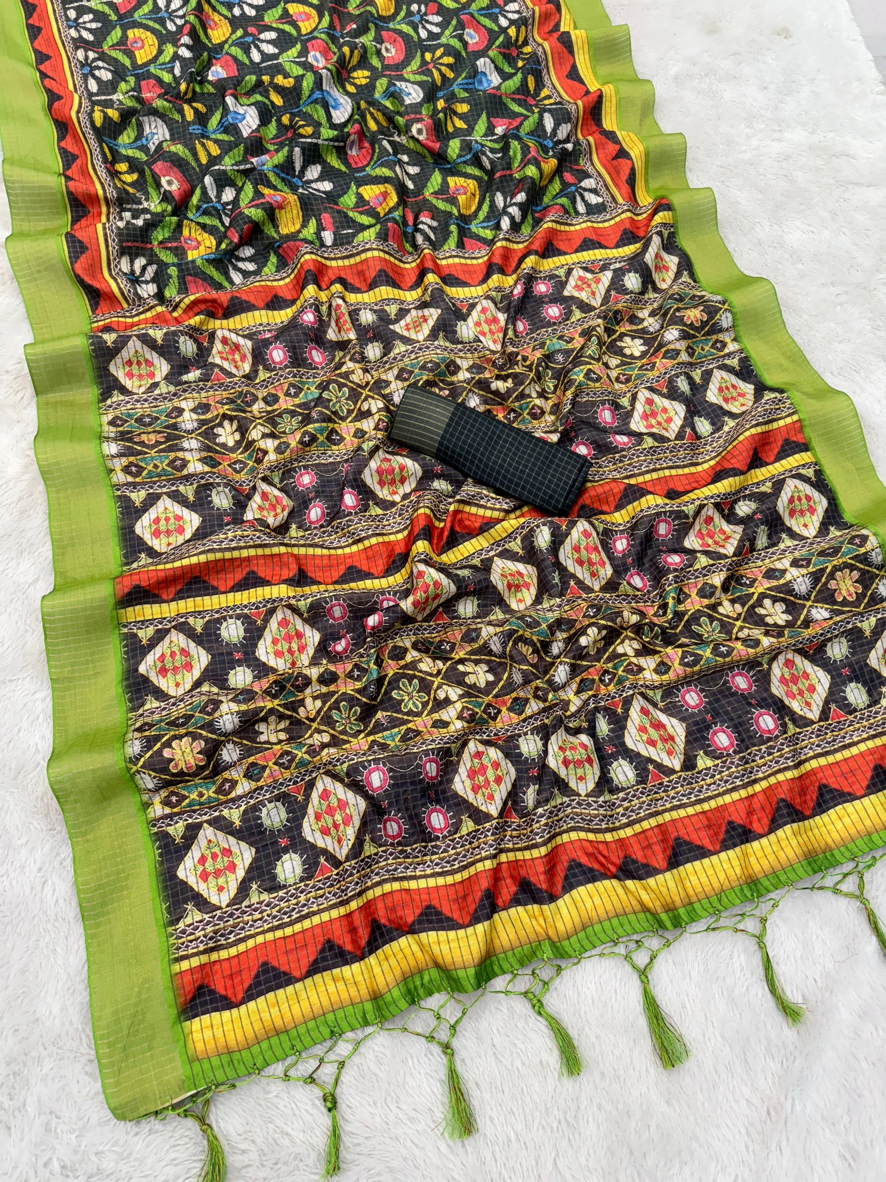 Mysore Silk Digital Print MultiColour Saree With Unstiched Blouse Piece