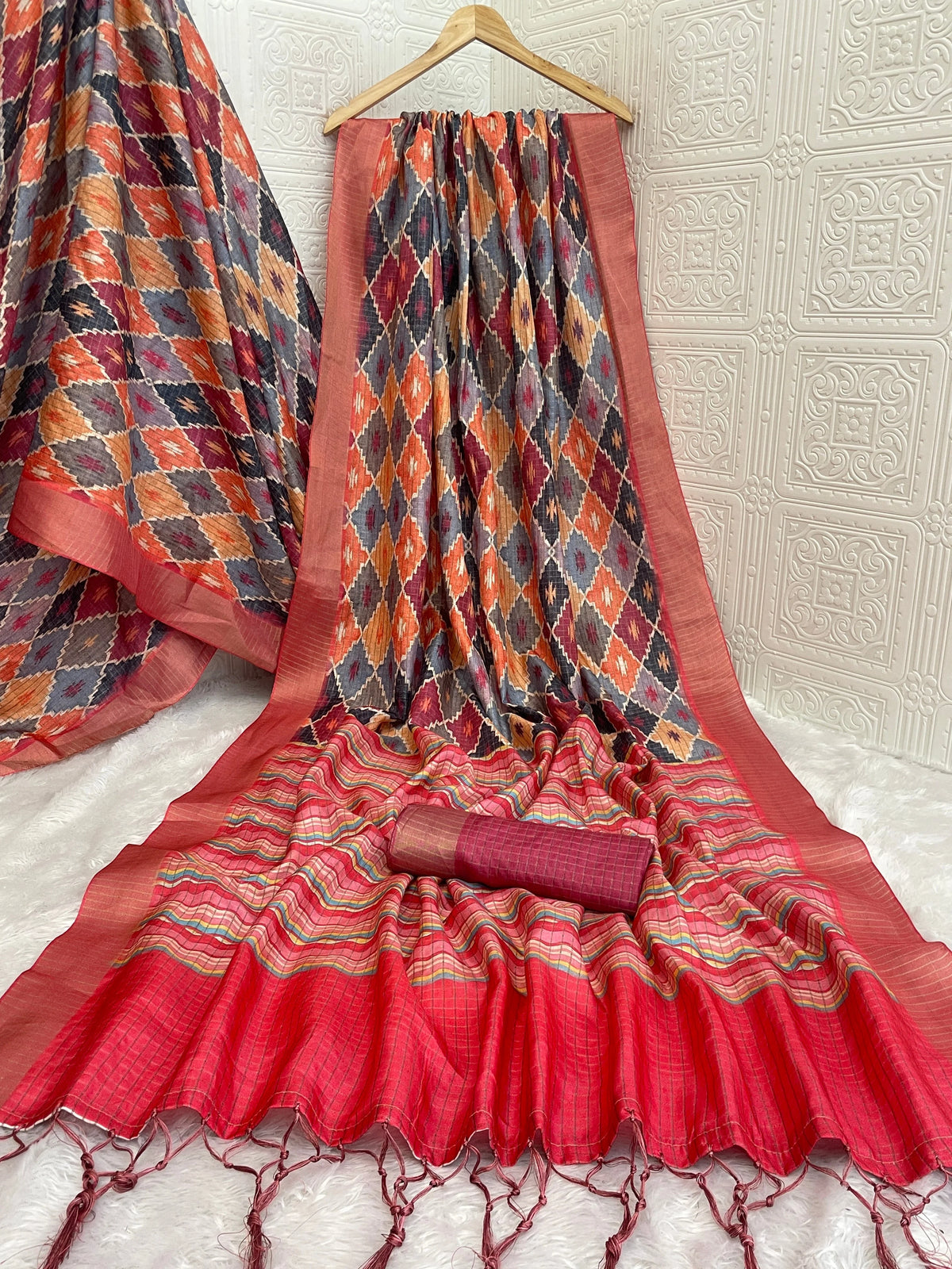 Mysore Silk Digital Print Pink Saree With Unstiched Blouse Piece-MPHMS-16-PINK