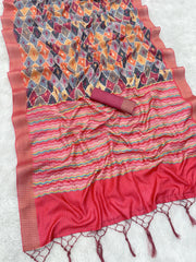 Mysore Silk Digital Print Pink Saree With Unstiched Blouse Piece-MPHMS-16-PINK