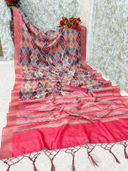 Mysore Silk Digital Print Pink Saree With Unstiched Blouse Piece-MPHMS-16-PINK