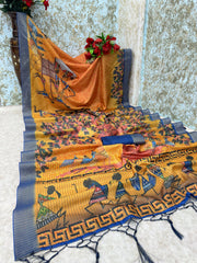 Mysore Silk Digital Print Yellow Saree With Unstiched Blouse Piece-MPHMS-17-YELLOW