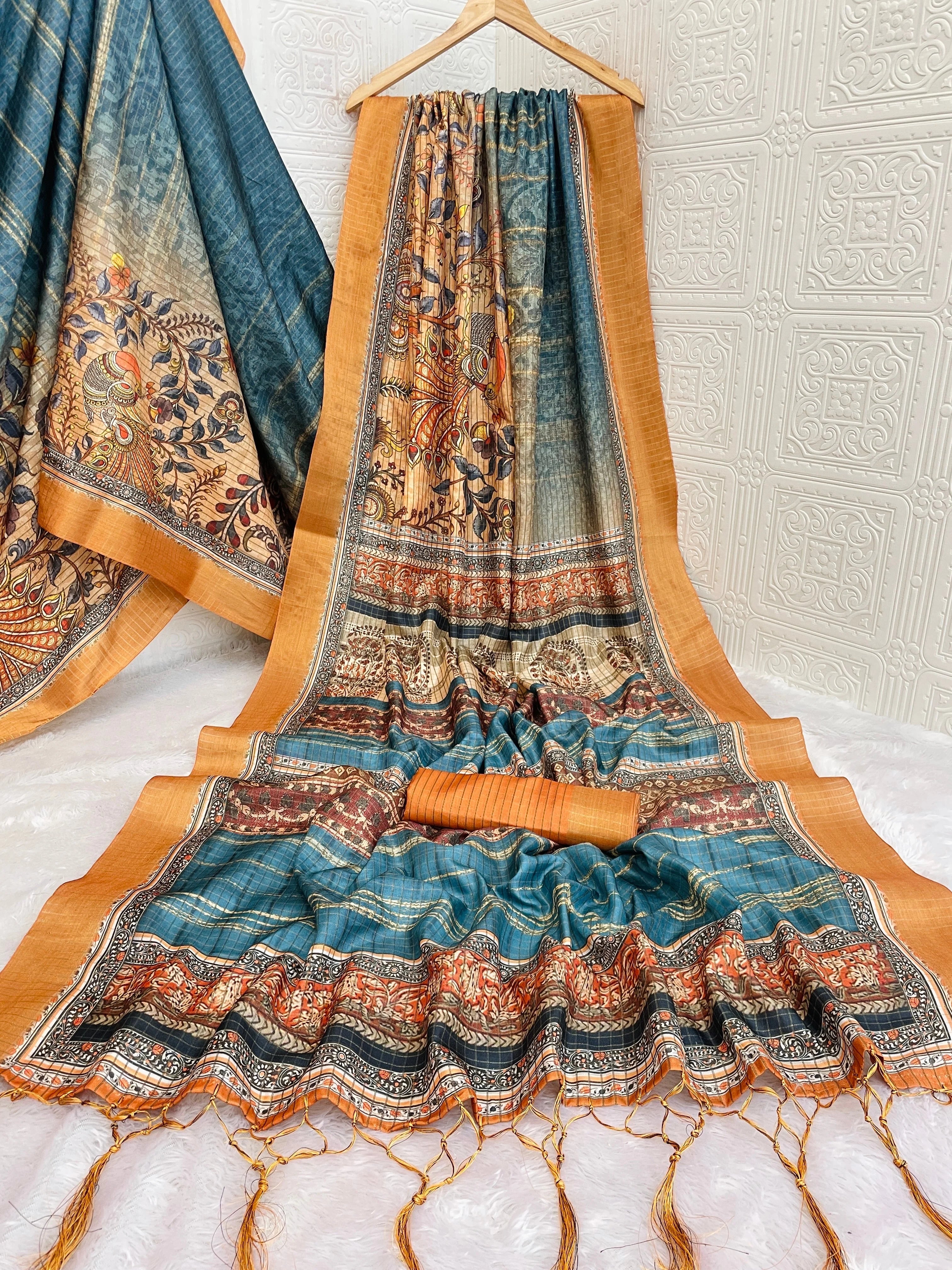 Mysore Silk Digital Print MultiColour Saree With Unstiched Blouse Piece