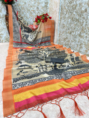 Mysore Silk Digital Print MultiColour Saree With Unstiched Blouse Piece-MPHMS-19-MULTI