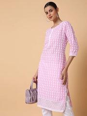 Women Floral Chikankari Pink Straight Kurta-MRF-1073B-Pink
