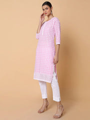 Women Floral Chikankari Pink Straight Kurta-MRF-1073B-Pink