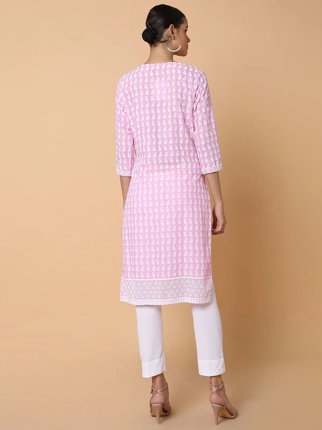Pink Floral Chikankari Kurti | Designer Indian Kurtas Online