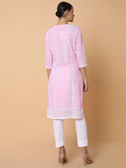 Women Floral Chikankari Pink Straight Kurta-MRF-1073B-Pink