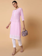 Women Floral Chikankari Pink Straight Kurta-MRF-1073B-Pink