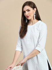 Women Floral Chikankari White Straight Kurta-MRF-1073-White