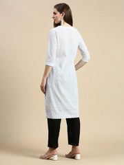 Women Floral Chikankari White Straight Kurta-MRF-1073-White