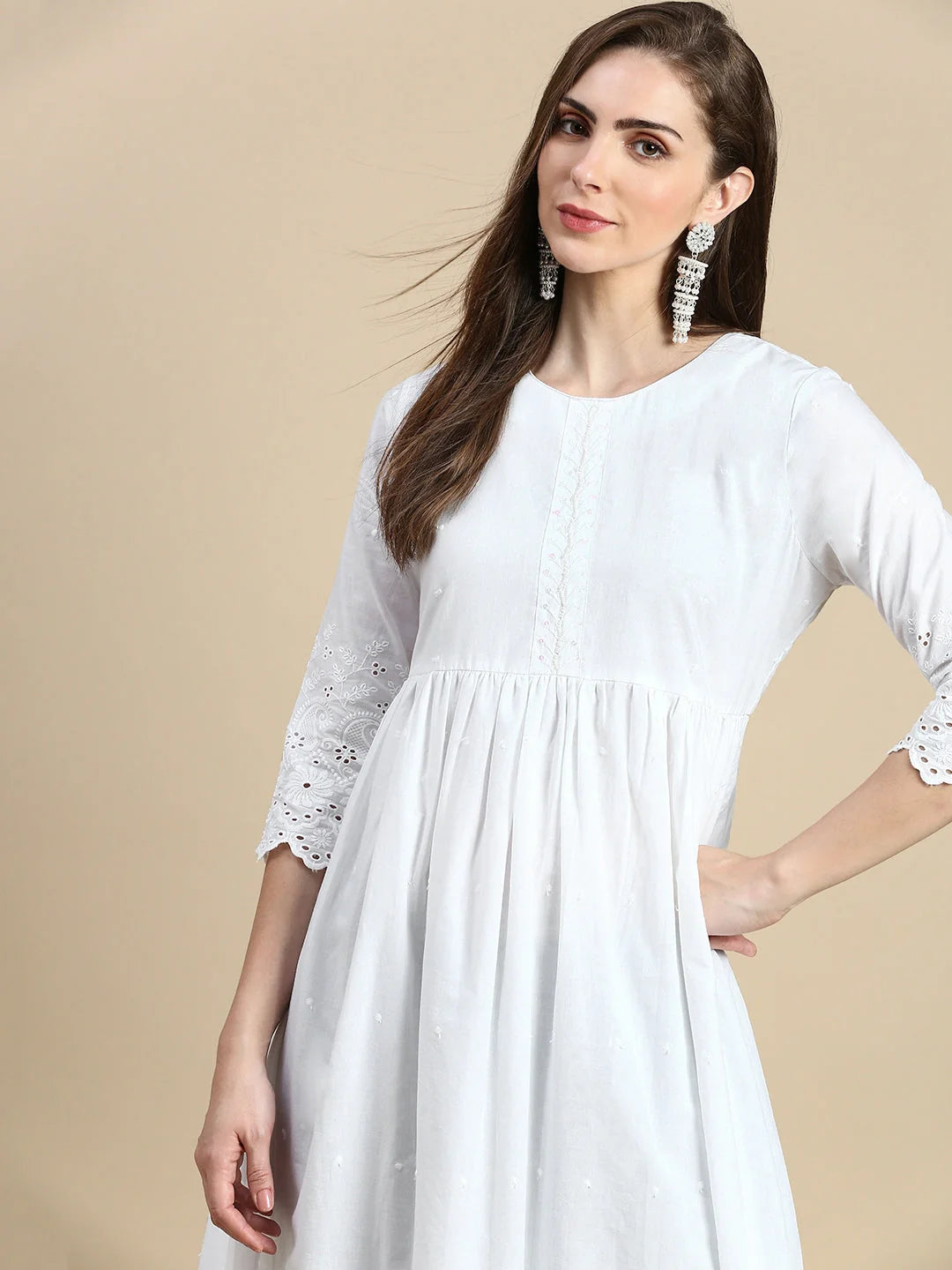 White Floral Anarkali Kurta for Women | Cotton Anarkali Kurtis