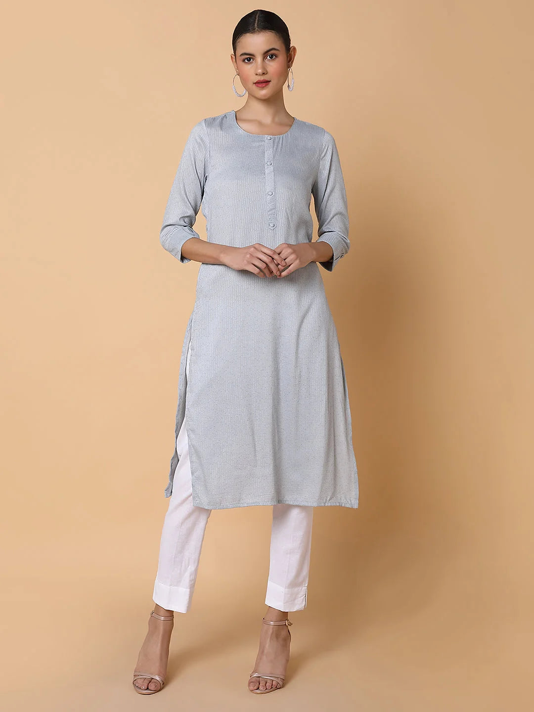 Grey Sequin Kurta - Cotton Indian Kurtis for Women Online