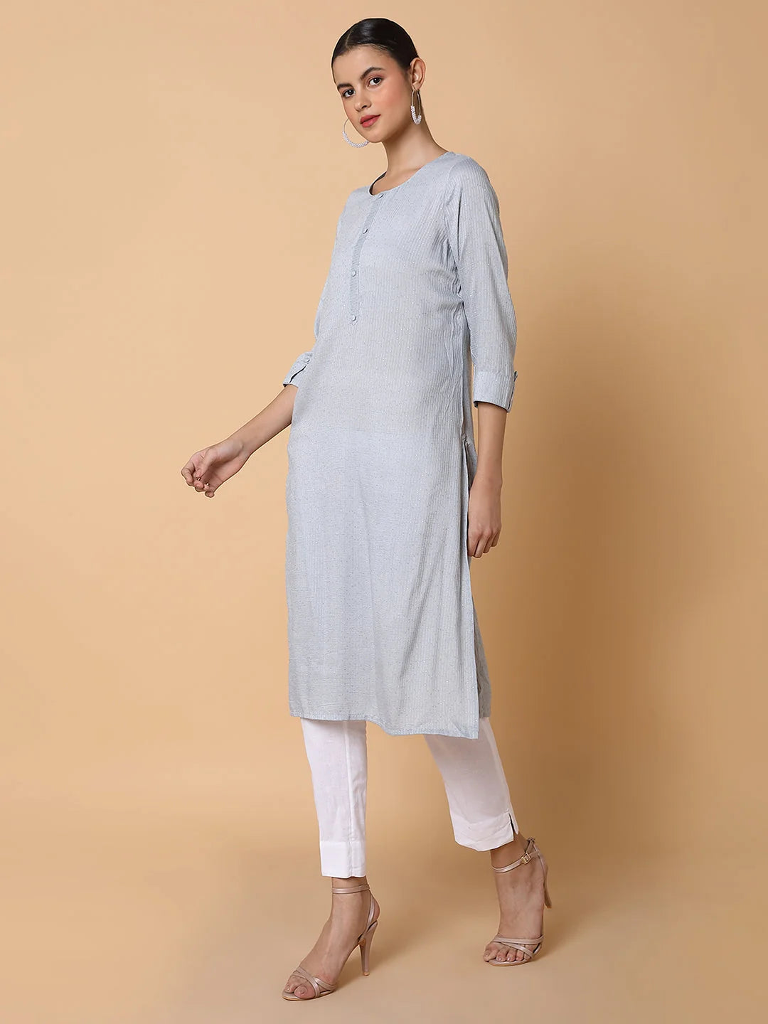 Grey Sequin Kurta - Cotton Indian Kurtis for Women Online