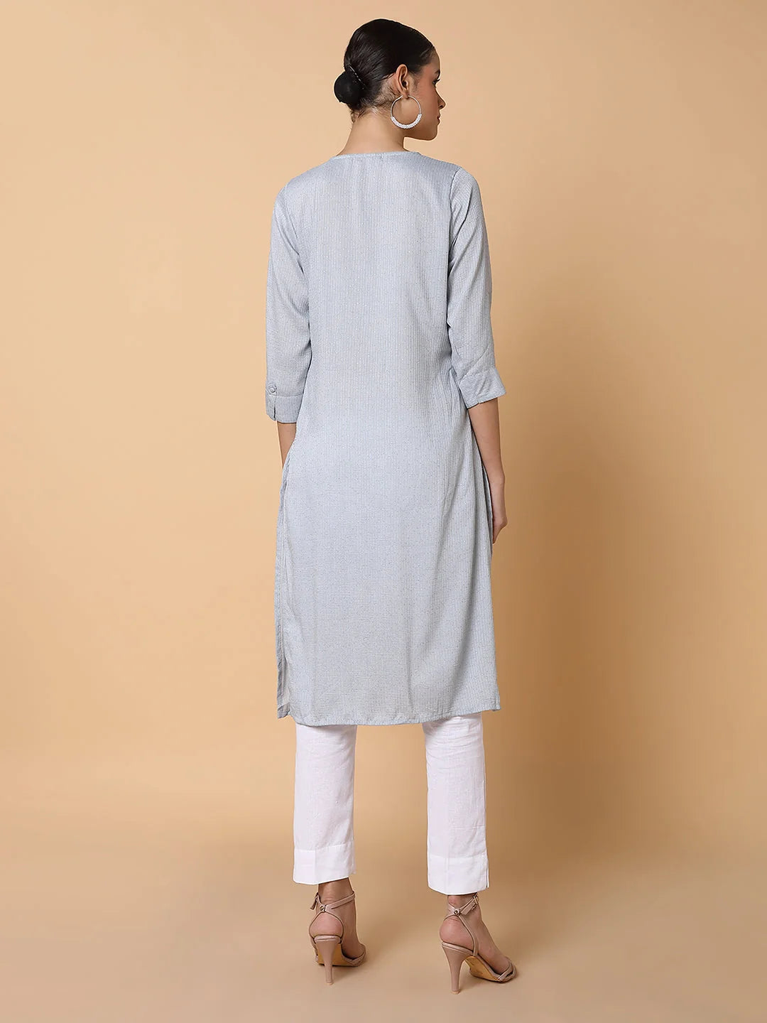 Grey Sequin Kurta - Cotton Indian Kurtis for Women Online