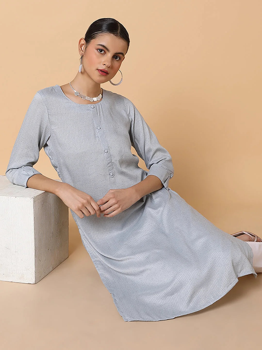 Grey Sequin Kurta - Cotton Indian Kurtis for Women Online