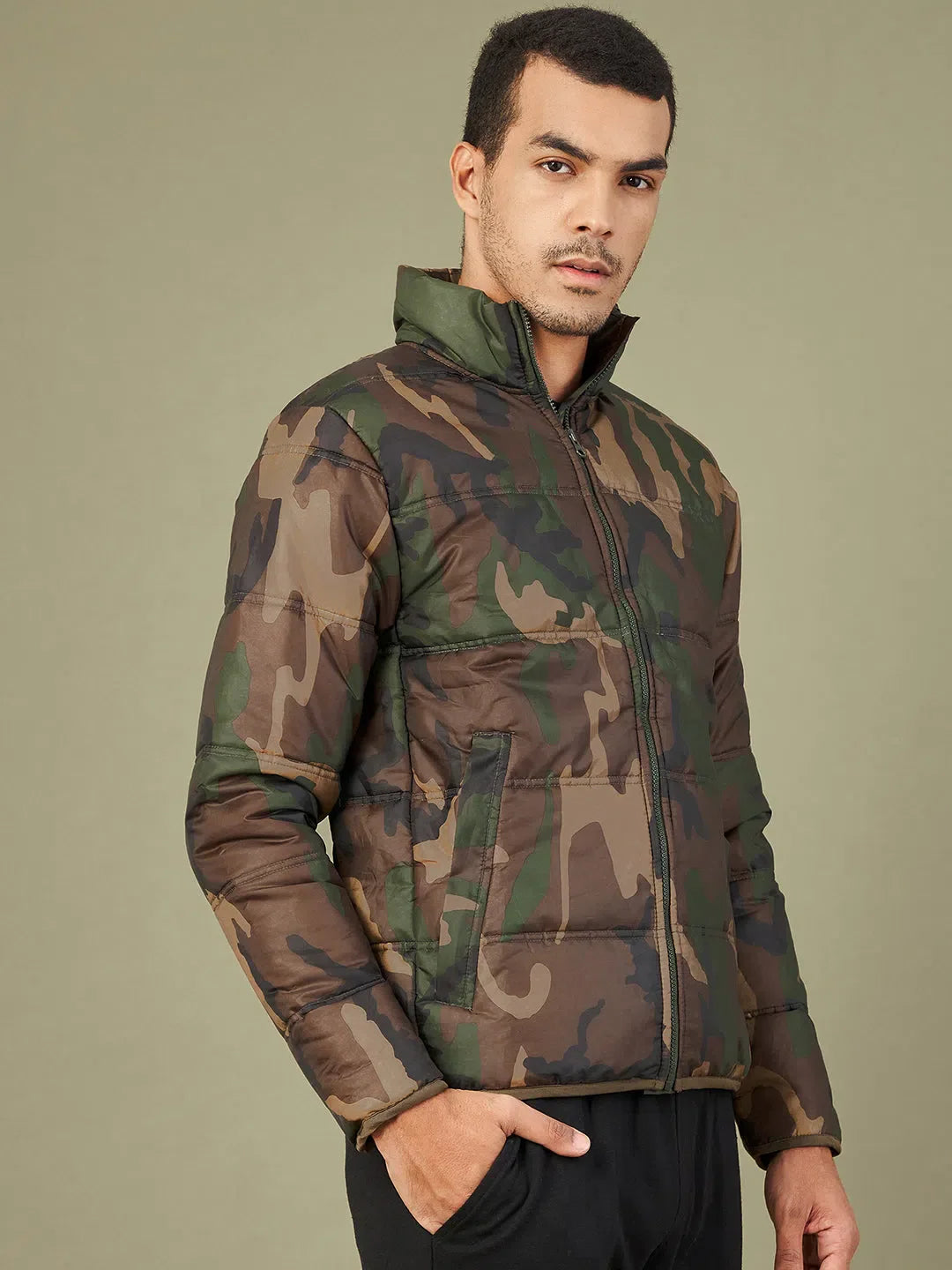 Camo Full Sleeve Puffer Jacket for Men | Printed & Warm