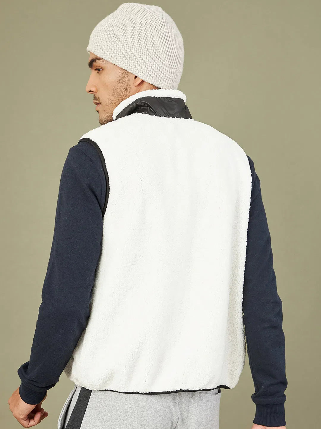 Men's White Sleeveless Faux Fur Jacket | Mens Puffer Jacket