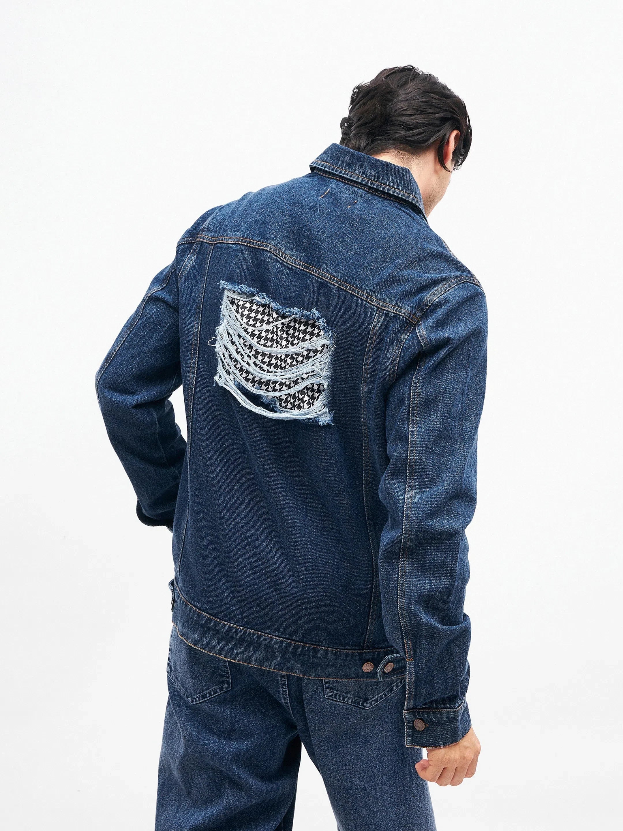 Men's Cut-Out Distressed Denim Jacket | Biker Jacket