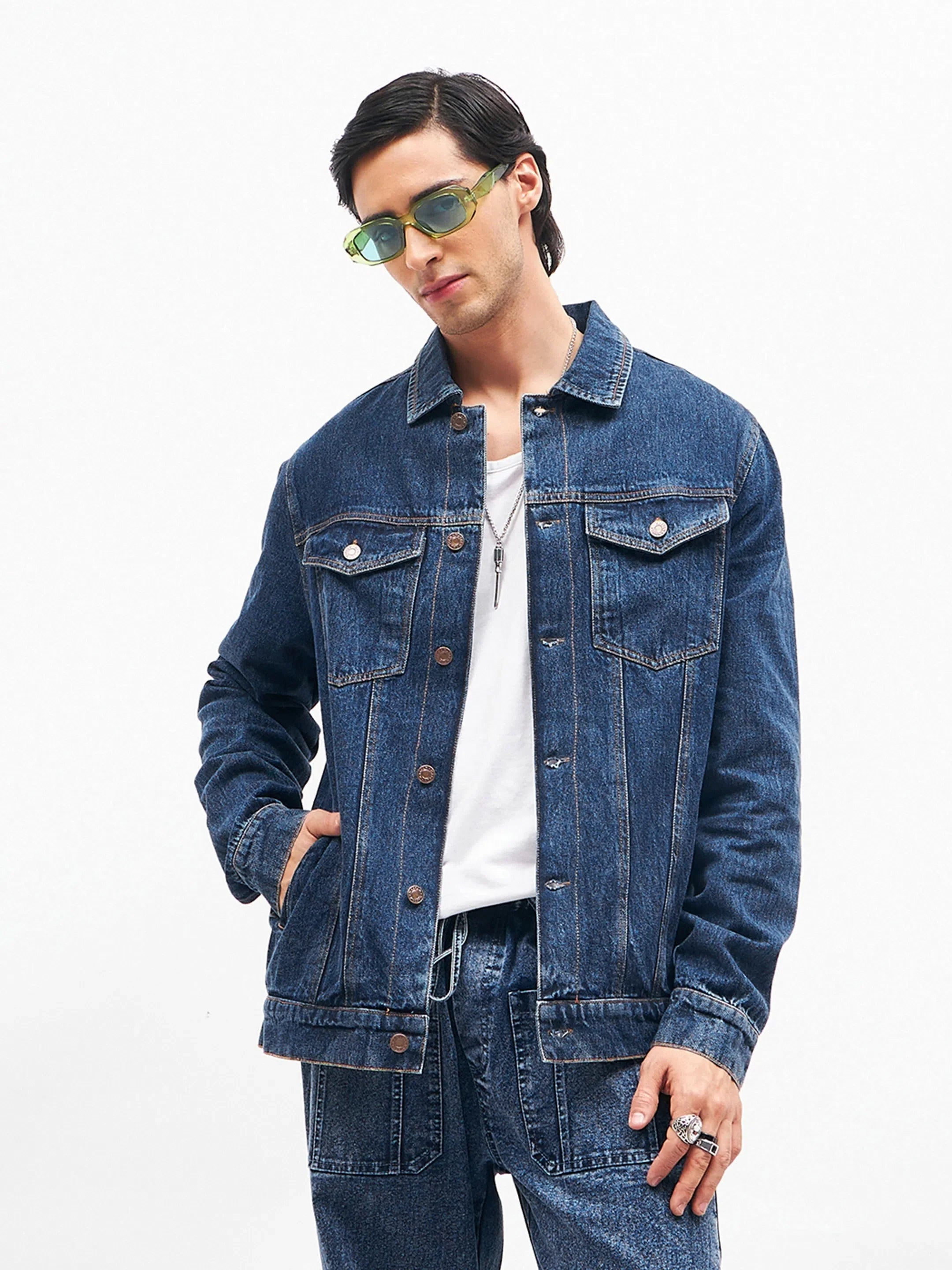 Men's Cut-Out Distressed Denim Jacket | Biker Jacket