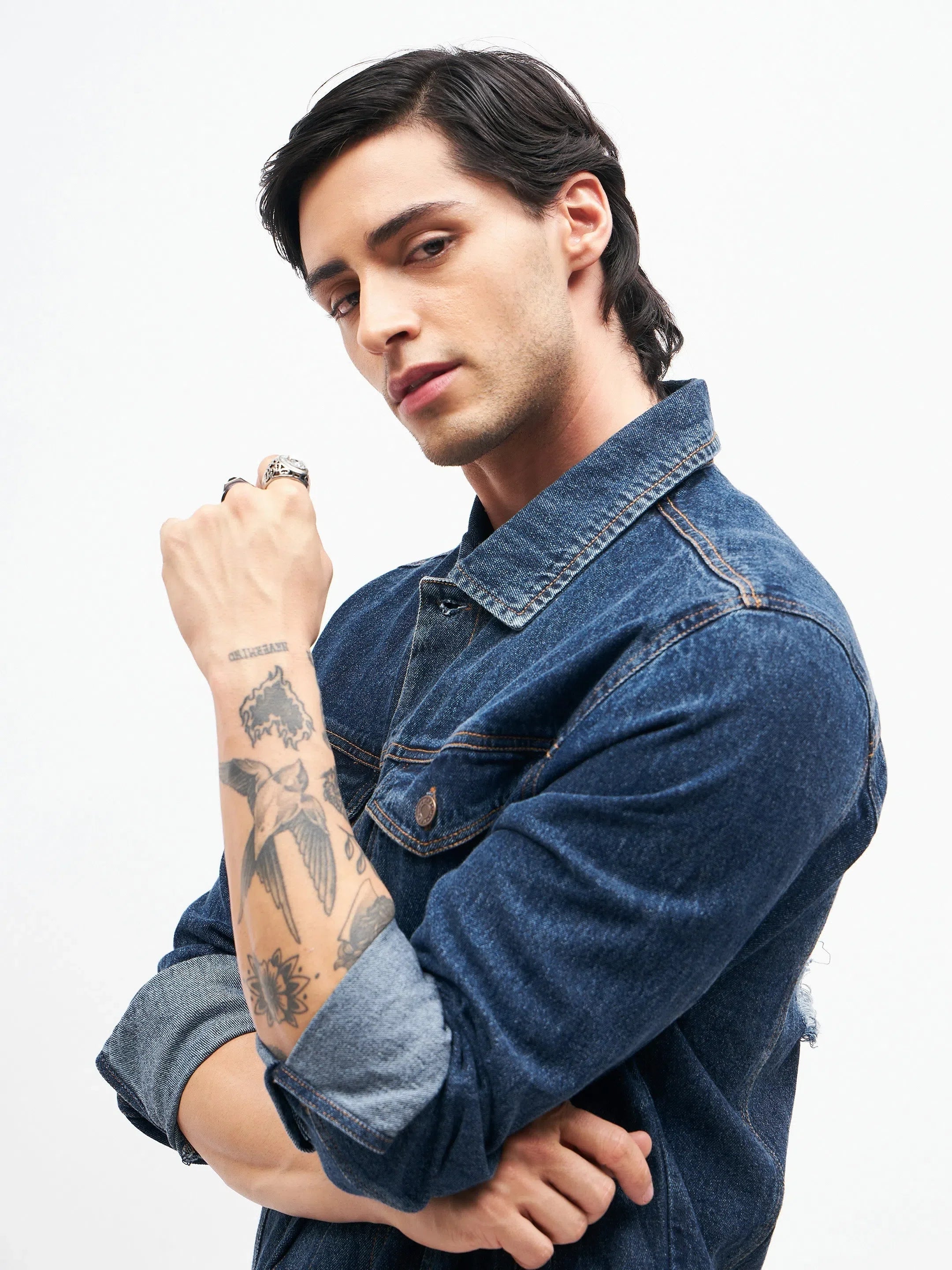 Men's Cut-Out Distressed Denim Jacket | Biker Jacket