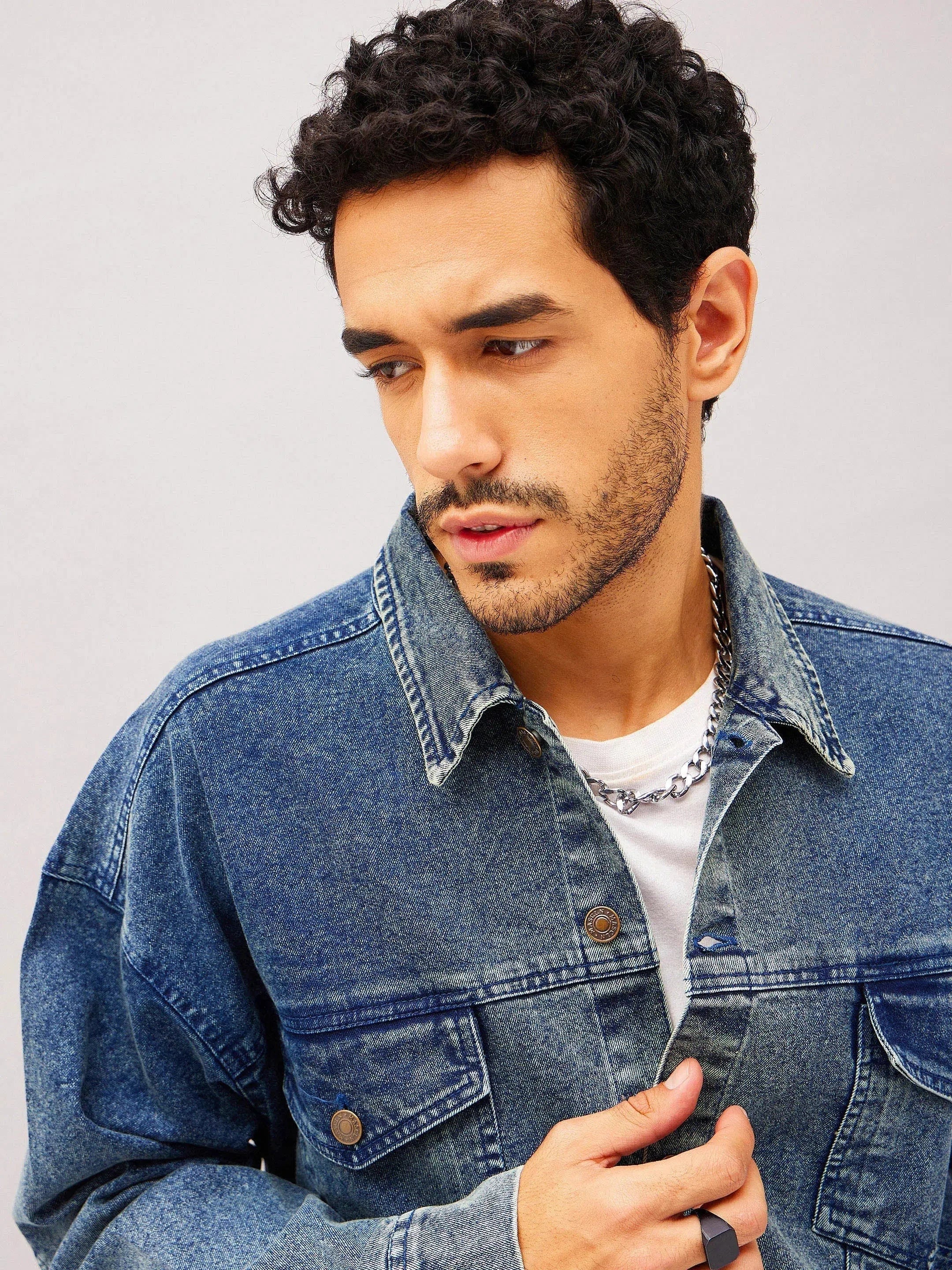 Men's Blue Denim Jacket - Relaxed Fit, Classic Denim Jacket