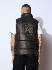 Men Black Fur Collar Puffer Sleeveless Jacket-MSJCKT60283