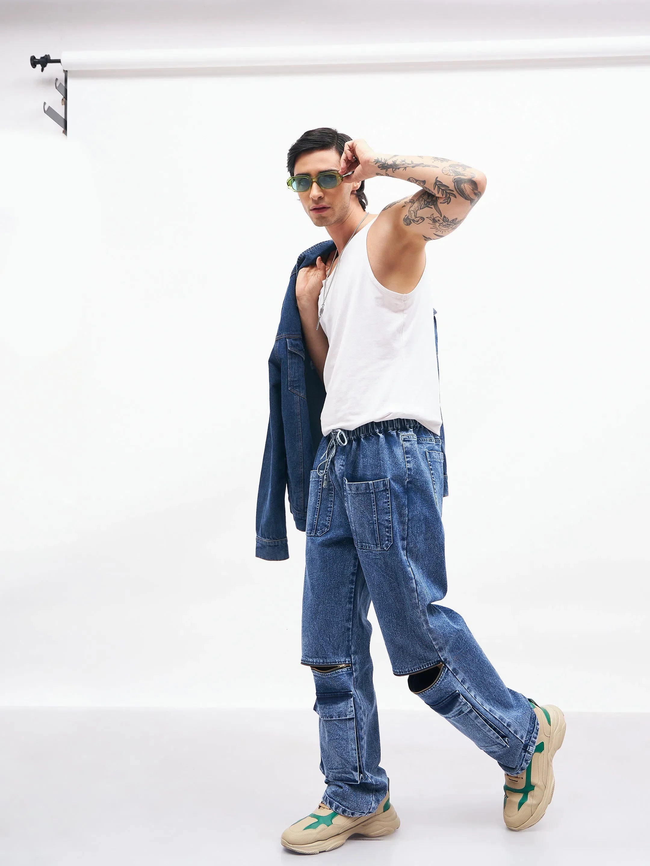 Men's Blue Baggy Fit Jeans | Front Zipper Cotton Pants