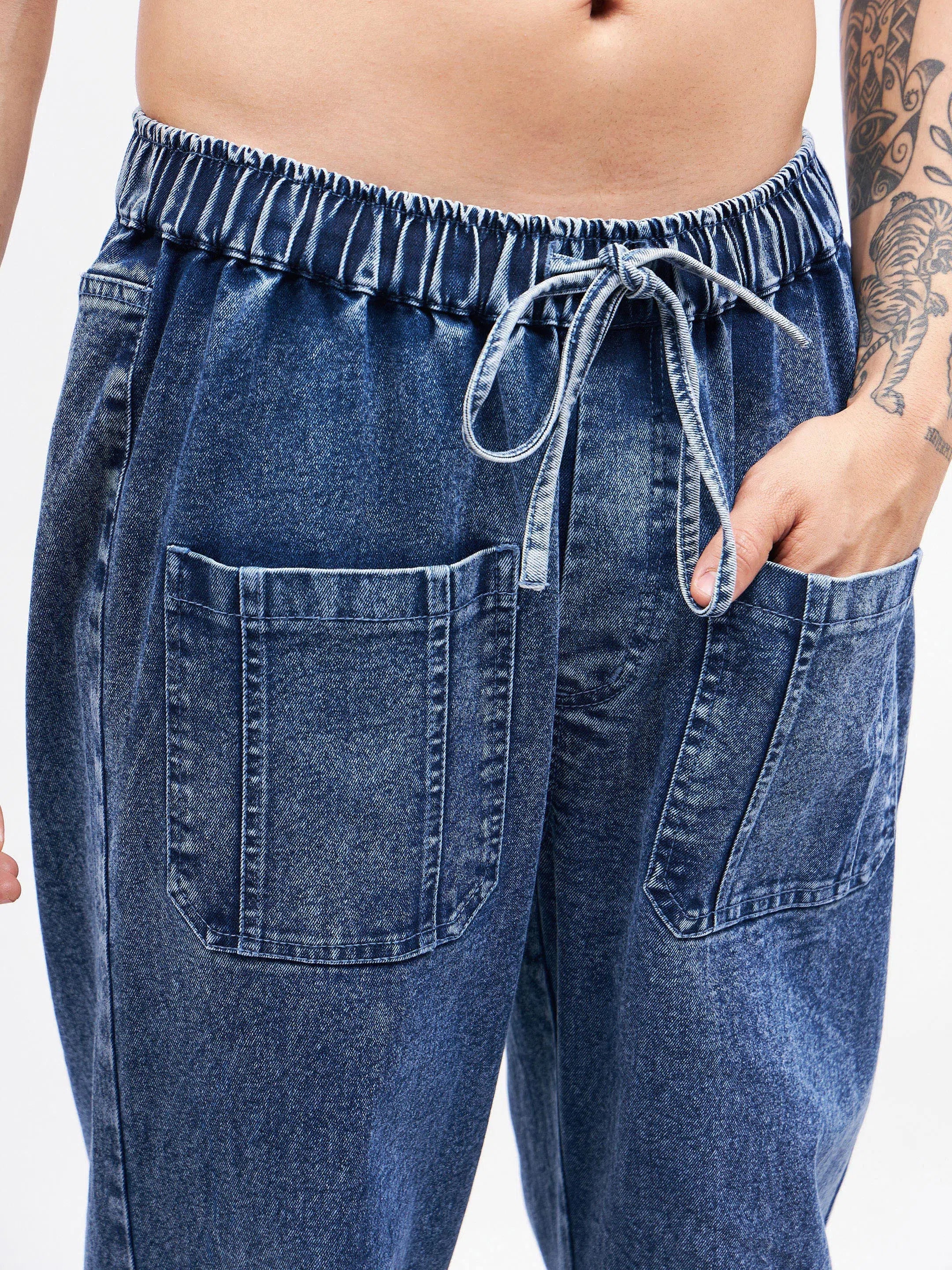 Men's Blue Baggy Fit Jeans | Front Zipper Cotton Pants