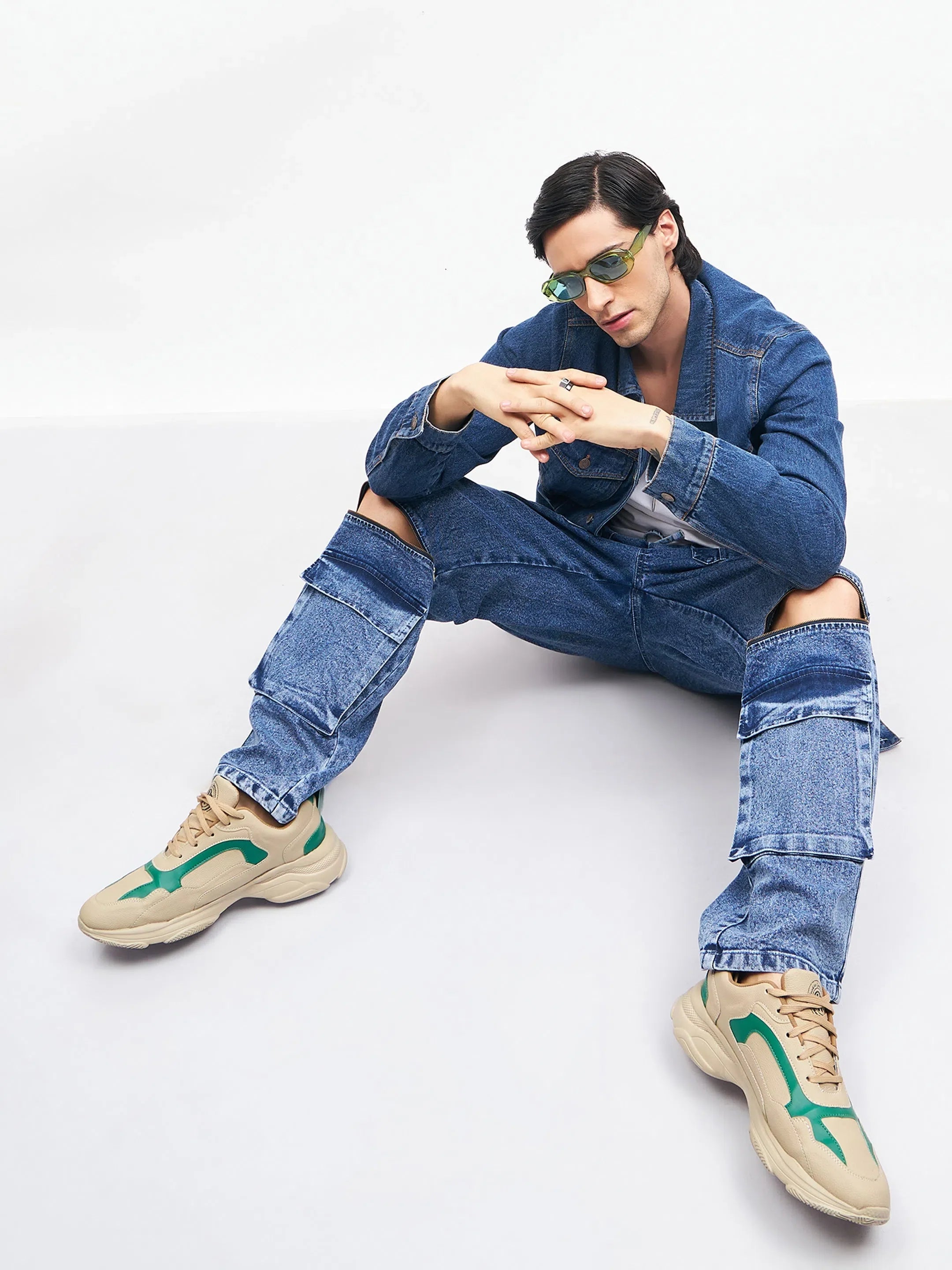Men's Blue Baggy Fit Jeans | Front Zipper Cotton Pants