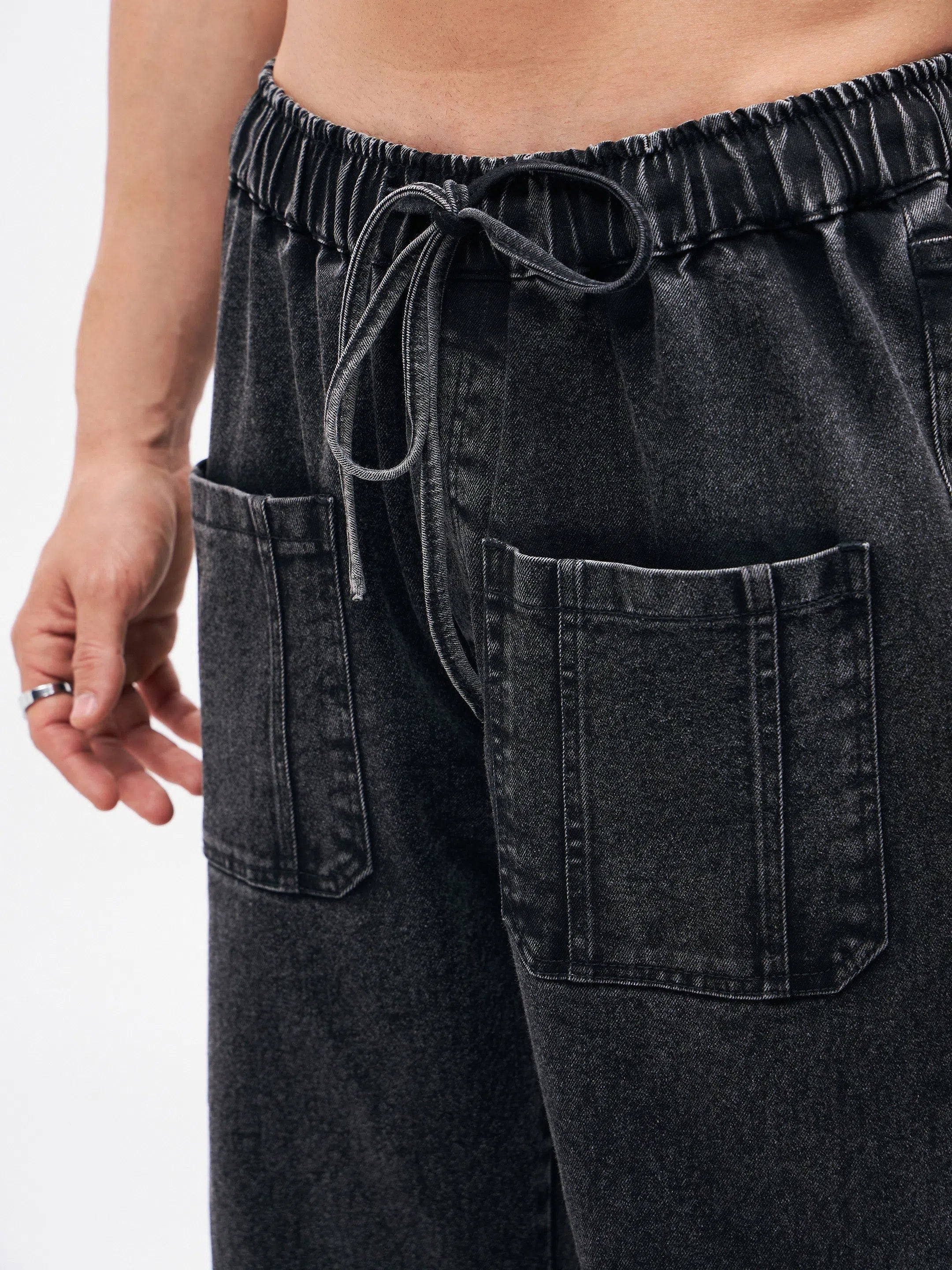 Black Front Zipper Baggy Fit Jeans | Mens Cotton Cargo Jeans