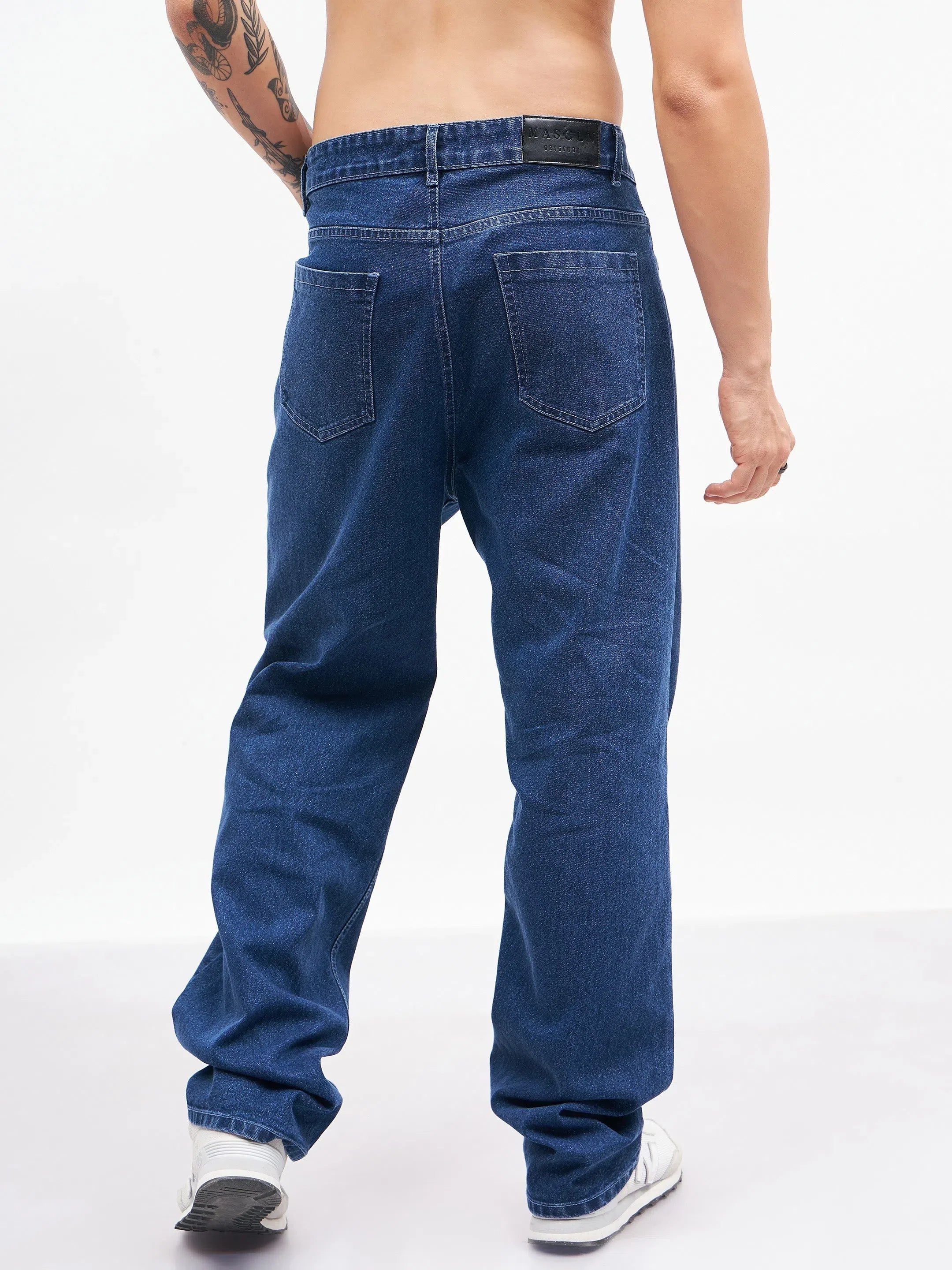 Blue Relax Fit Jeans with Knee Slits | Men's Cotton Pants