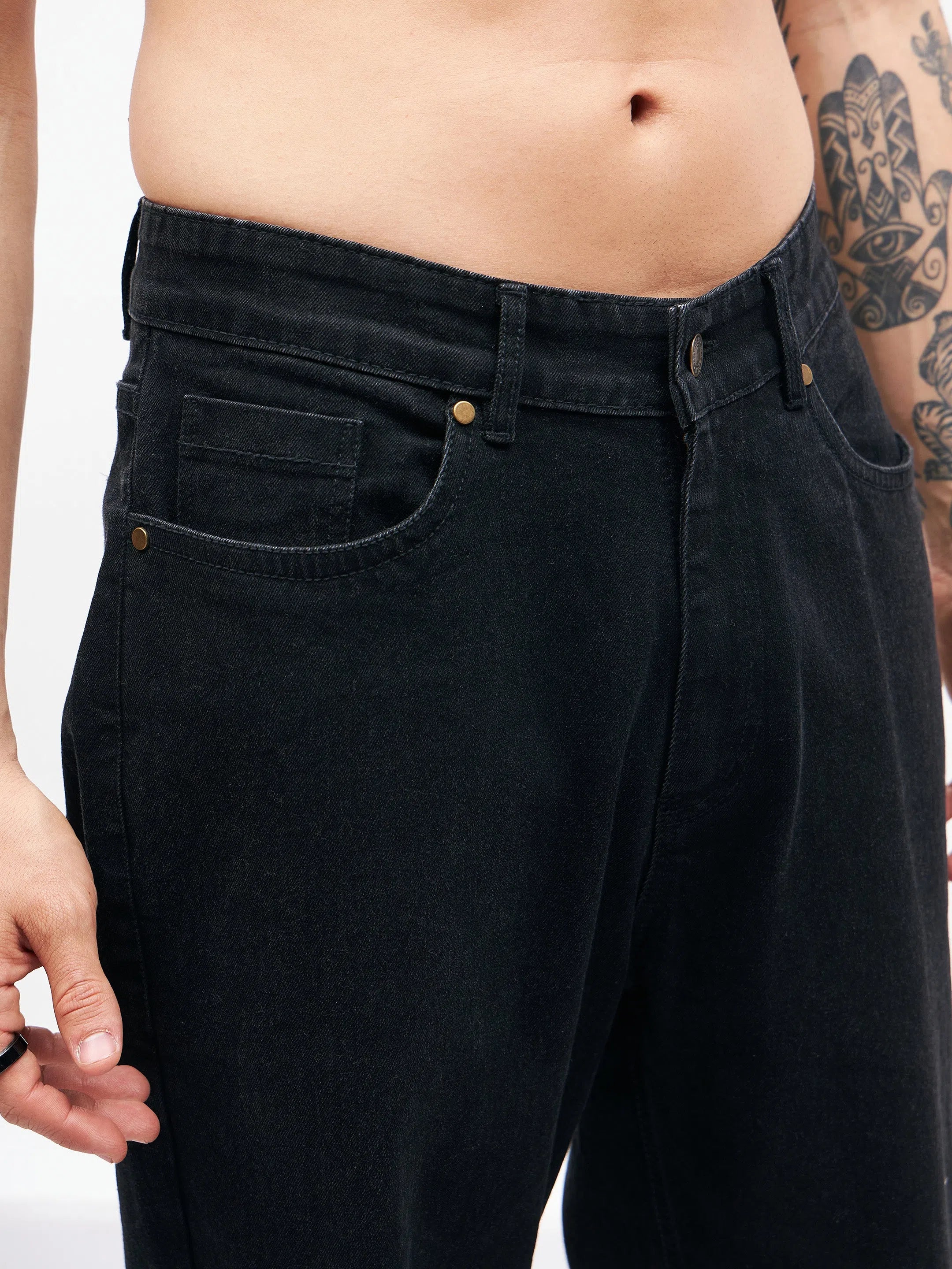 Black Knee Slit Relax Fit Jeans | Stylish Mens Cotton Pants
