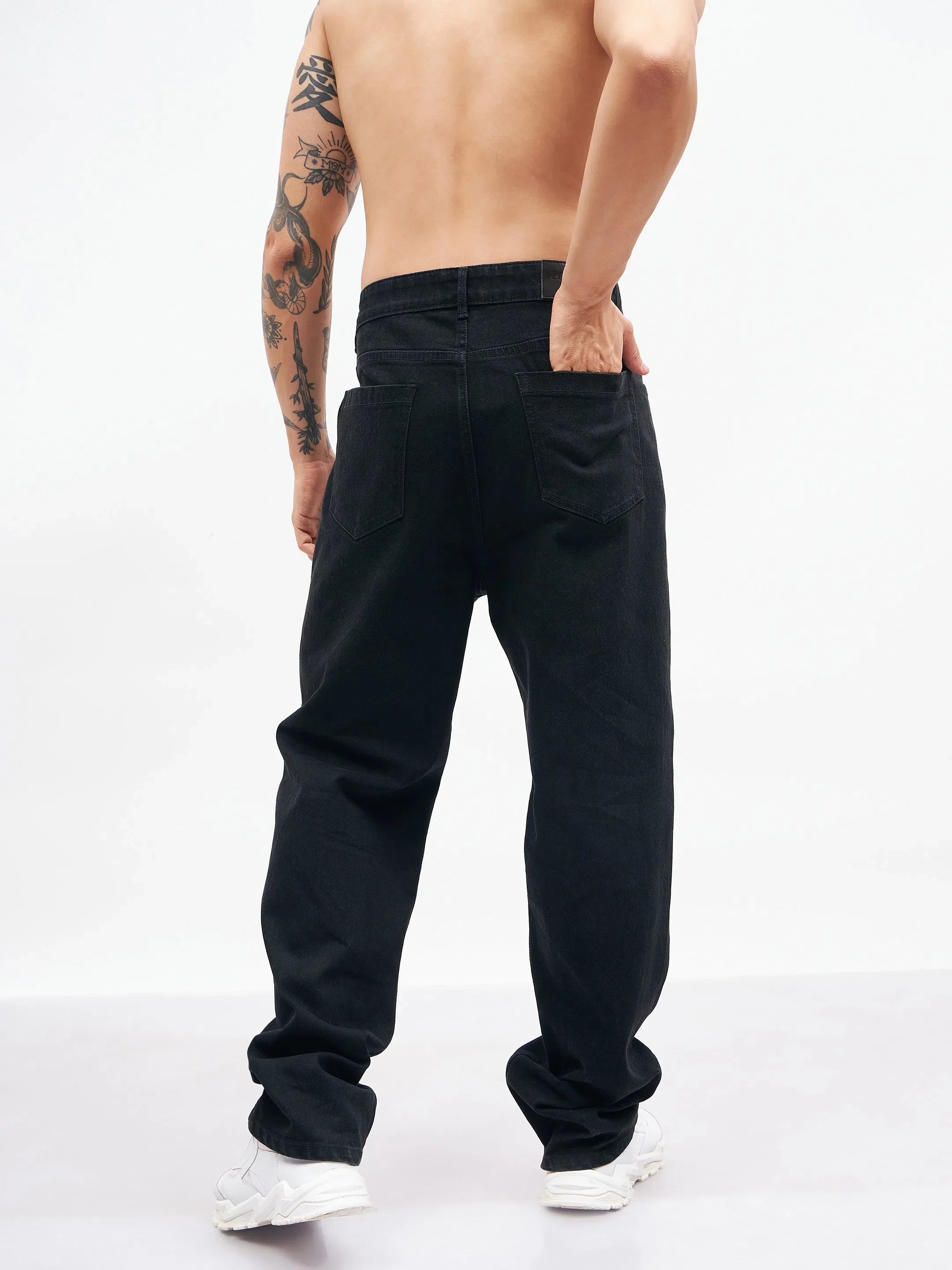 Black Knee Slit Relax Fit Jeans | Stylish Mens Cotton Pants