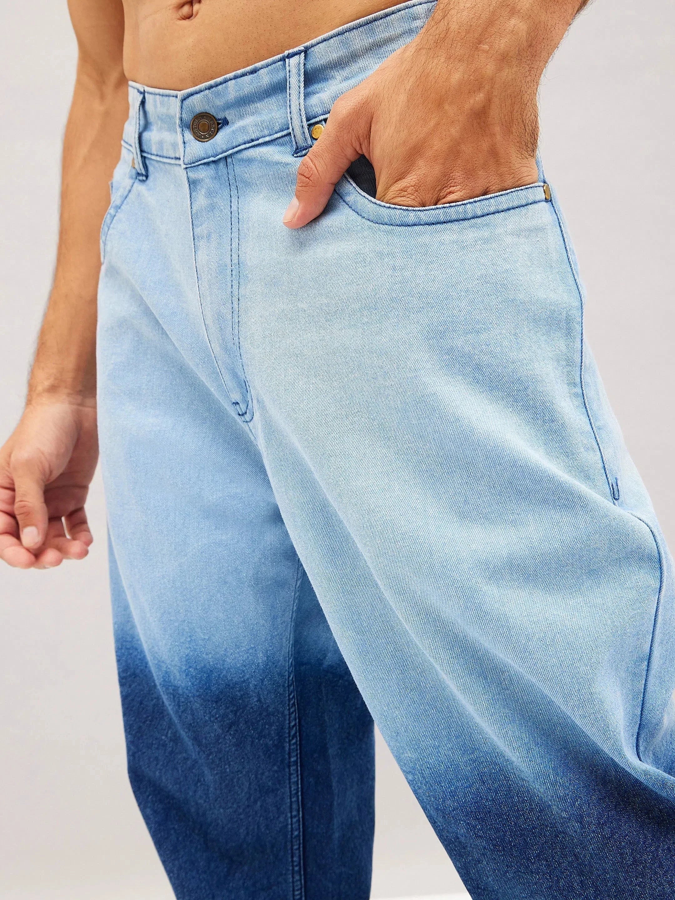 Men's Blue Ombre Jeans - Relaxed Fit Denim Cotton Pants