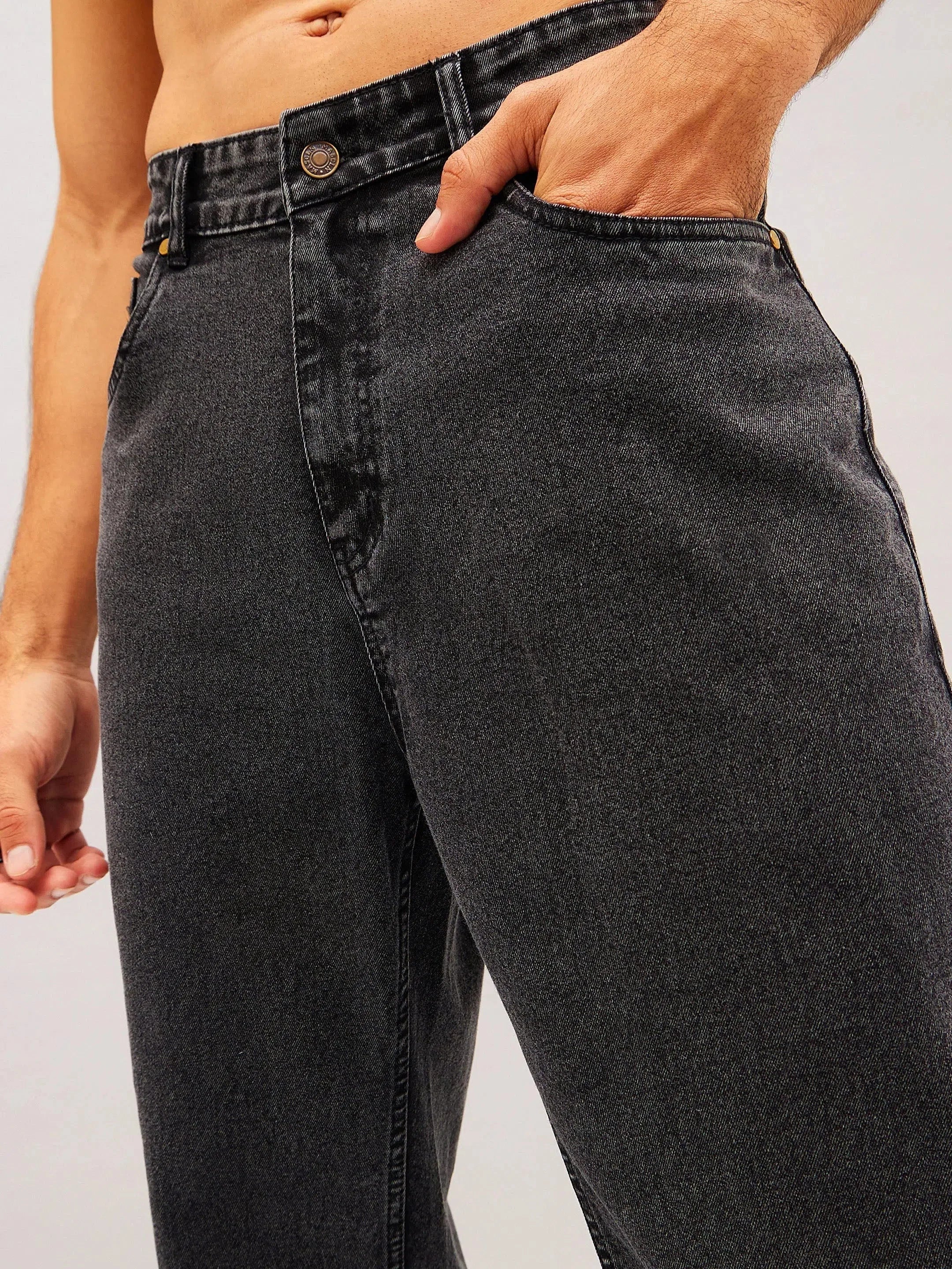 Men's Black Washed Relax Fit Jeans - Classic Cotton Pants