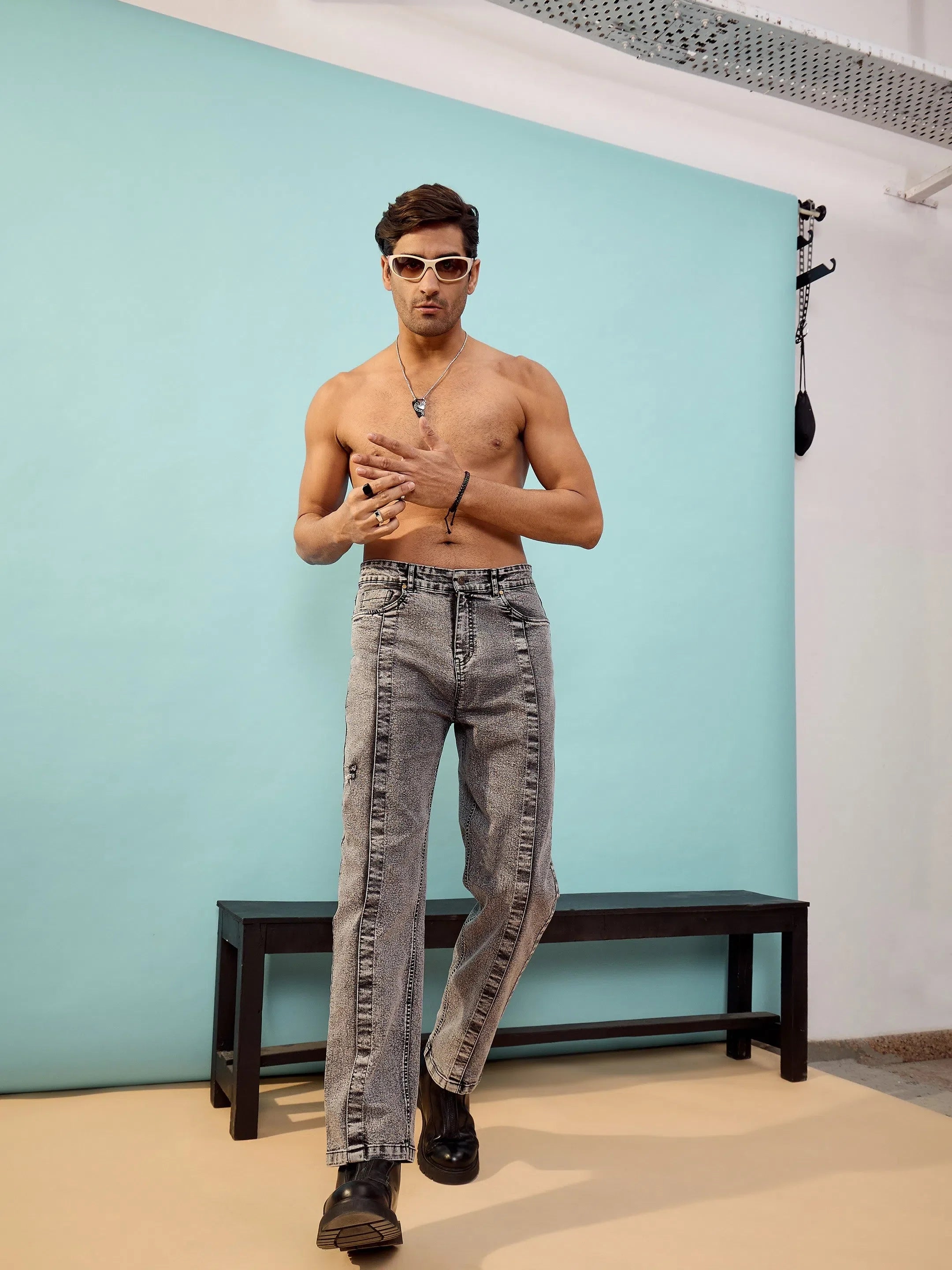 Black Front Detail Jeans - Mens Cotton Oversize Jeans