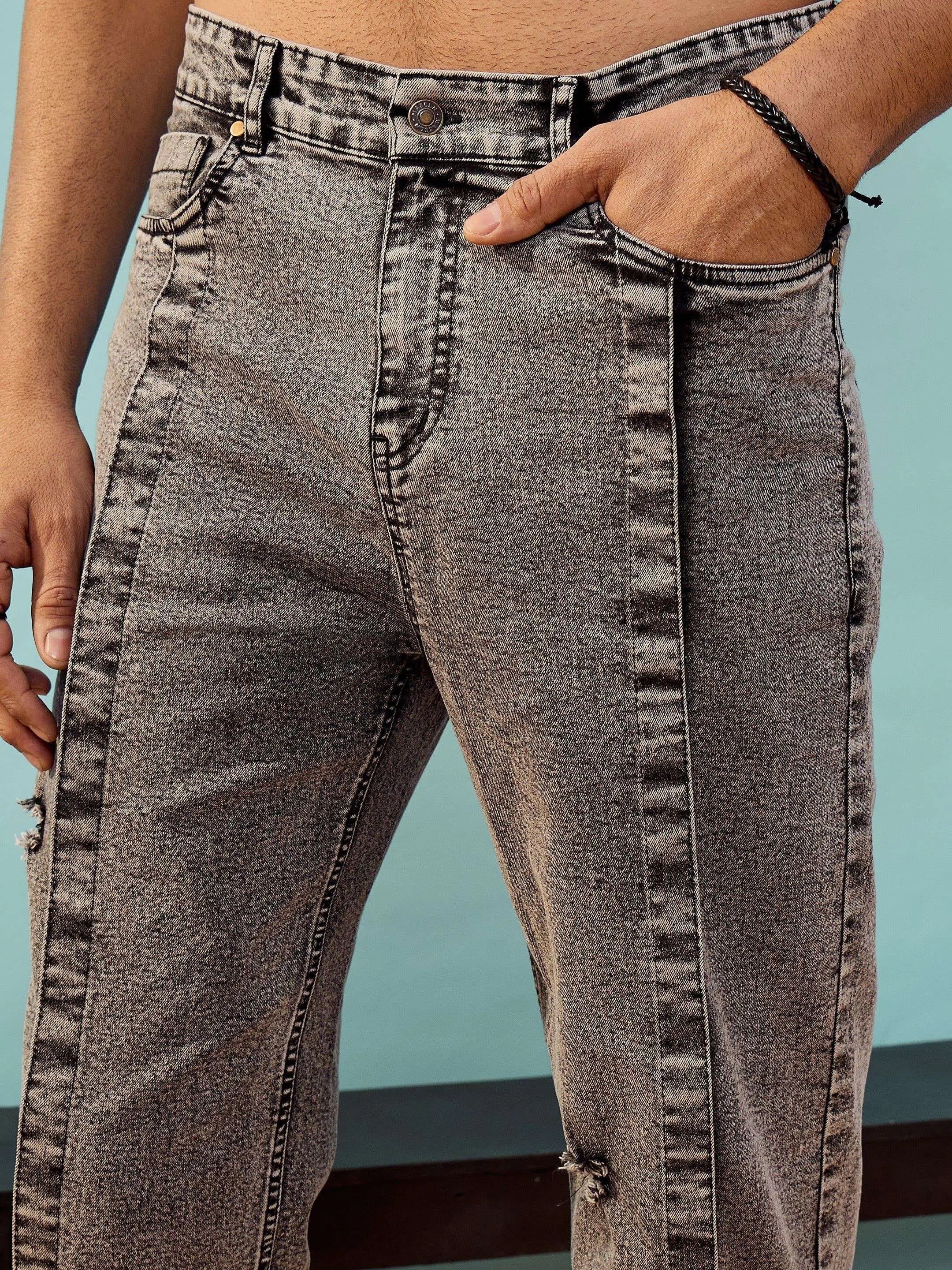Black Front Detail Jeans - Mens Cotton Oversize Jeans