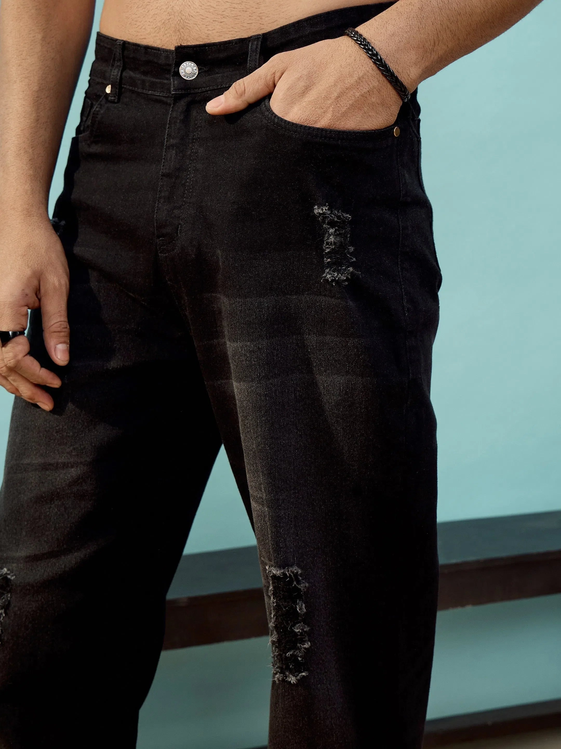 Black Distressed Oversize Jeans | Mens Baggy Cargo Jeans