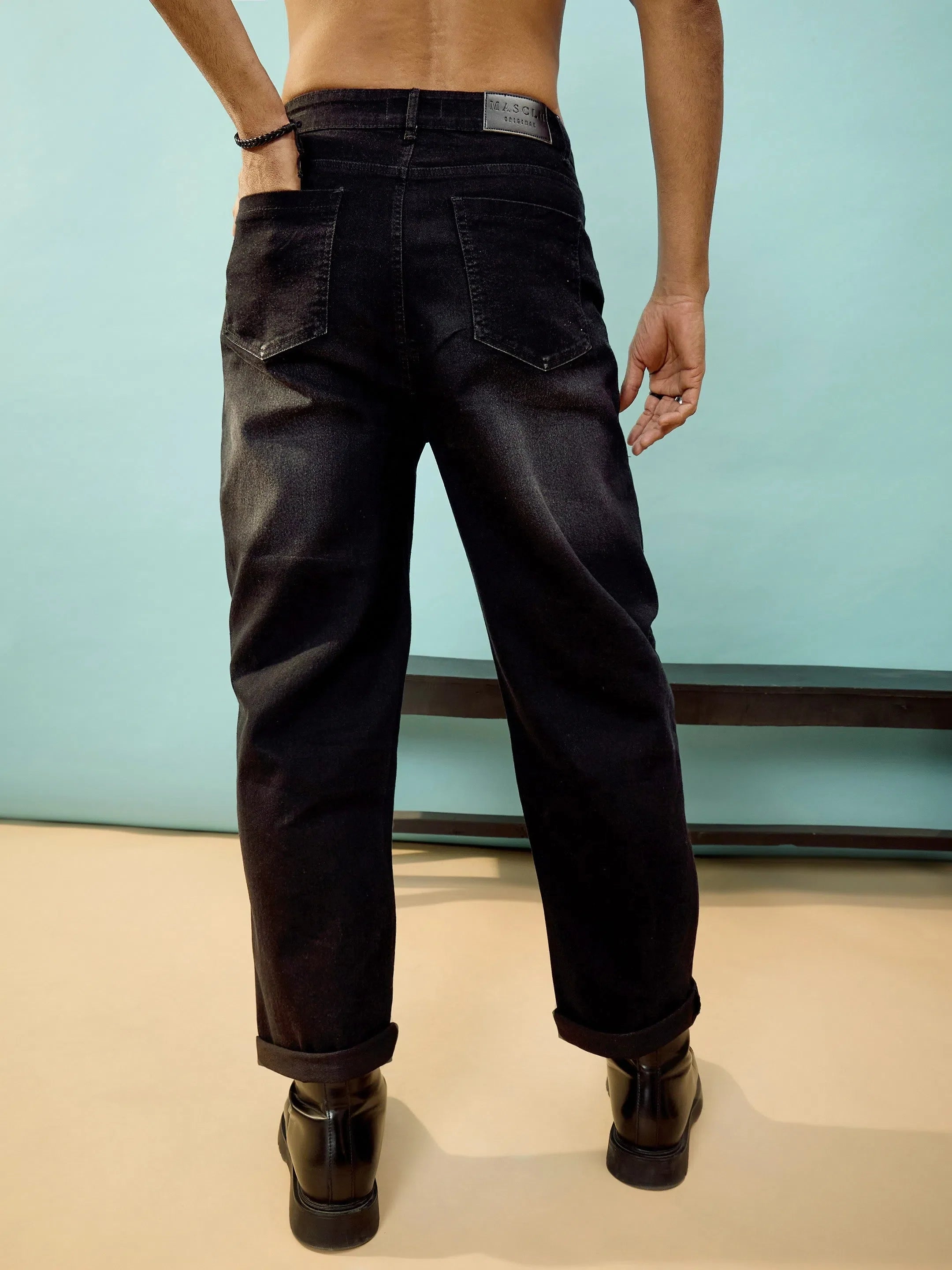 Black Distressed Oversize Jeans | Mens Baggy Cargo Jeans