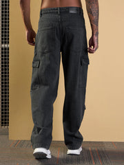 Men Grey Washed Baggy Cargo Jeans-MSJEAN0610