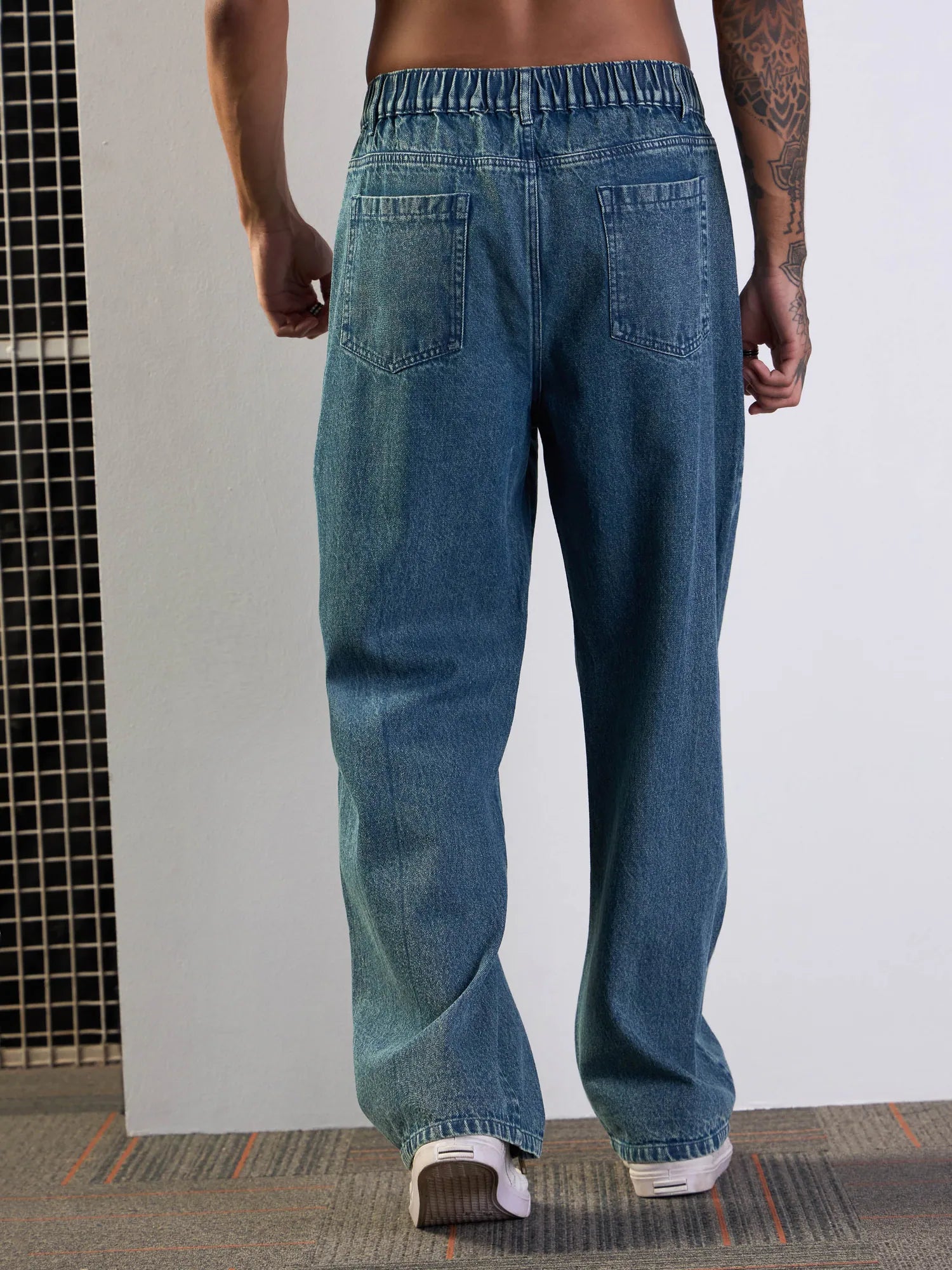 Blue Washed Baggy Jeans with Zipper | Cotton Cargo Pants