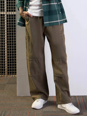 Men Khaki Front Detail Baggy Cargo Jeans-MSJEAN0621