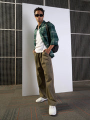 Men Khaki Front Detail Baggy Cargo Jeans-MSJEAN0621