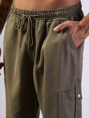 Men Khaki Front Detail Baggy Cargo Jeans-MSJEAN0621