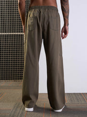 Men Khaki Front Detail Baggy Cargo Jeans-MSJEAN0621