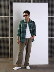 Men Khaki Front Detail Baggy Cargo Jeans-MSJEAN0621