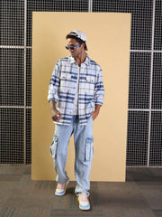 Men Blue Washed Cargo Pocket Jeans-MSJEAN0627