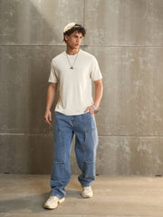 Men Navy Washed Wide Leg Carpenter Jeans-MSJEAN0688